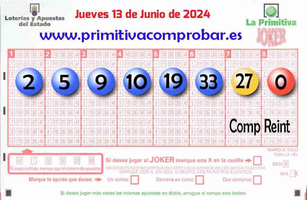 Primitiva del Jueves 13 de Junio de 2024