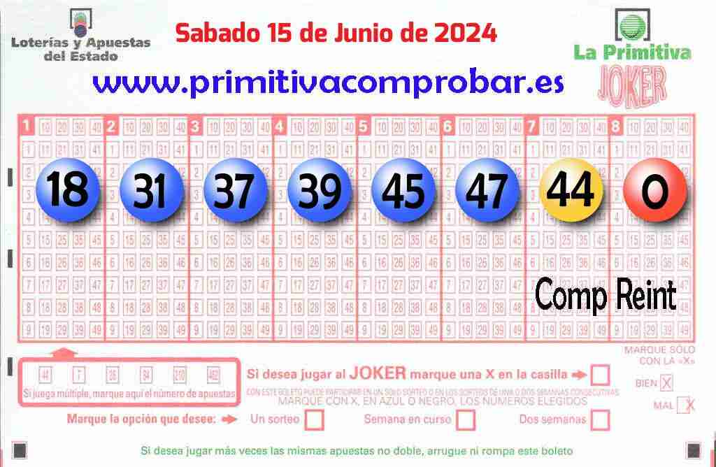 Primitiva del Sábado 15 de Junio de 2024