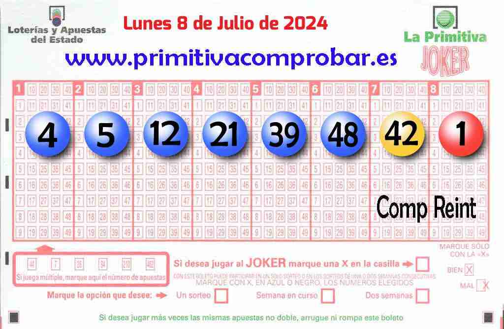 Primitiva del Lunes 8 de Julio de 2024