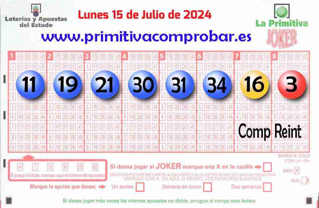 Primitiva del Lunes 15 de Julio de 2024