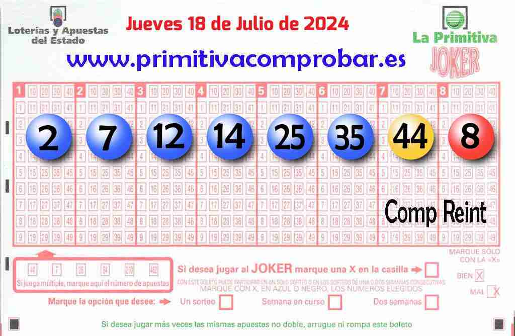 Primitiva del Jueves 18 de Julio de 2024