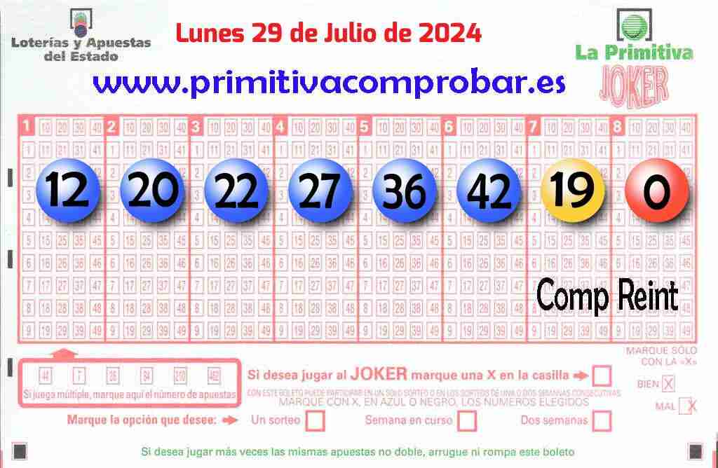 Primitiva del Lunes 29 de Julio de 2024