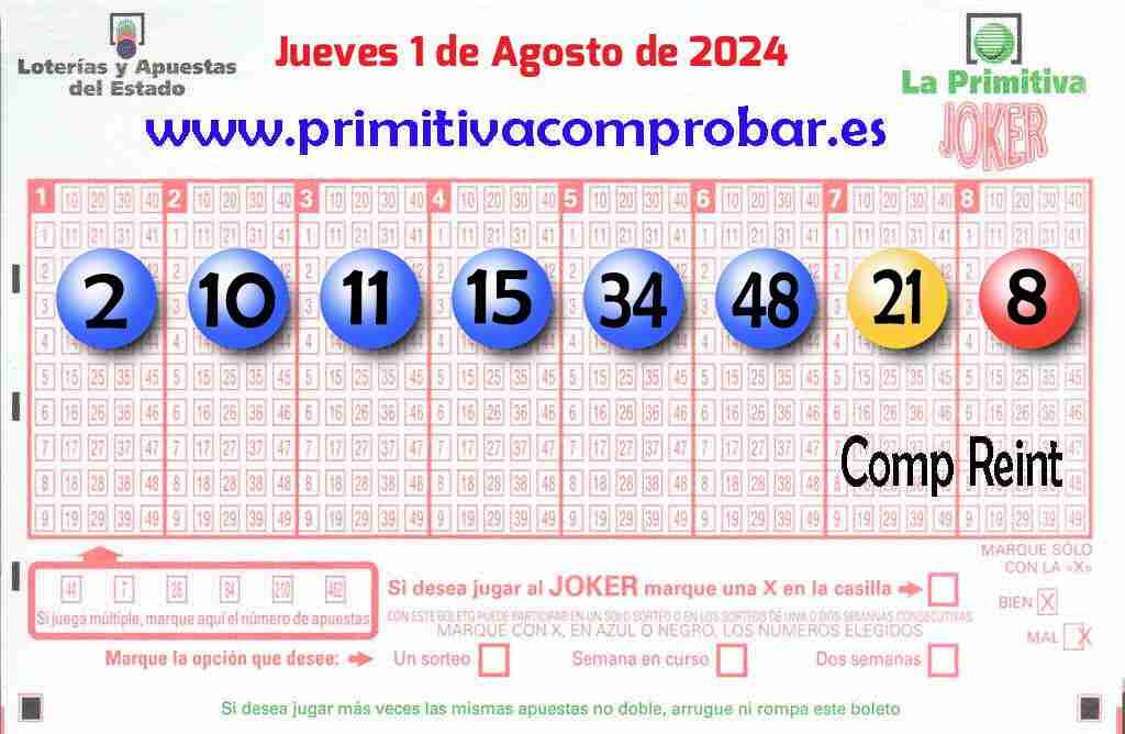 Primitiva del Jueves 1 de Agosto de 2024