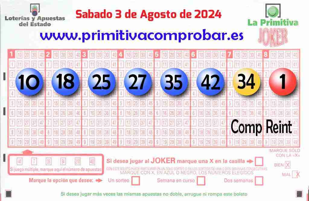 Primitiva del Sábado 3 de Agosto de 2024