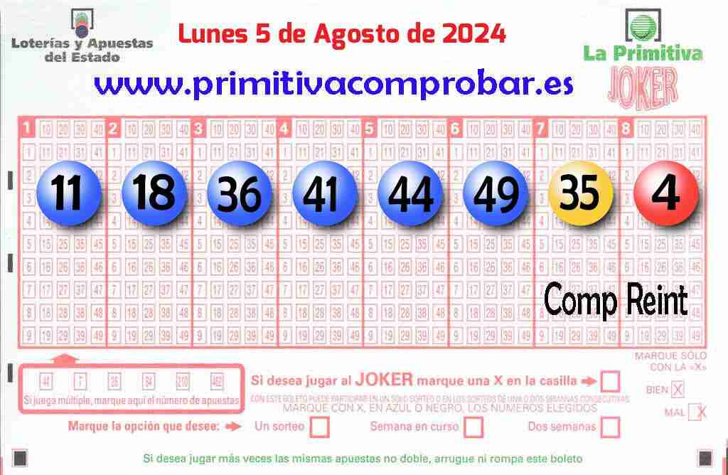 Primitiva del Lunes 5 de Agosto de 2024