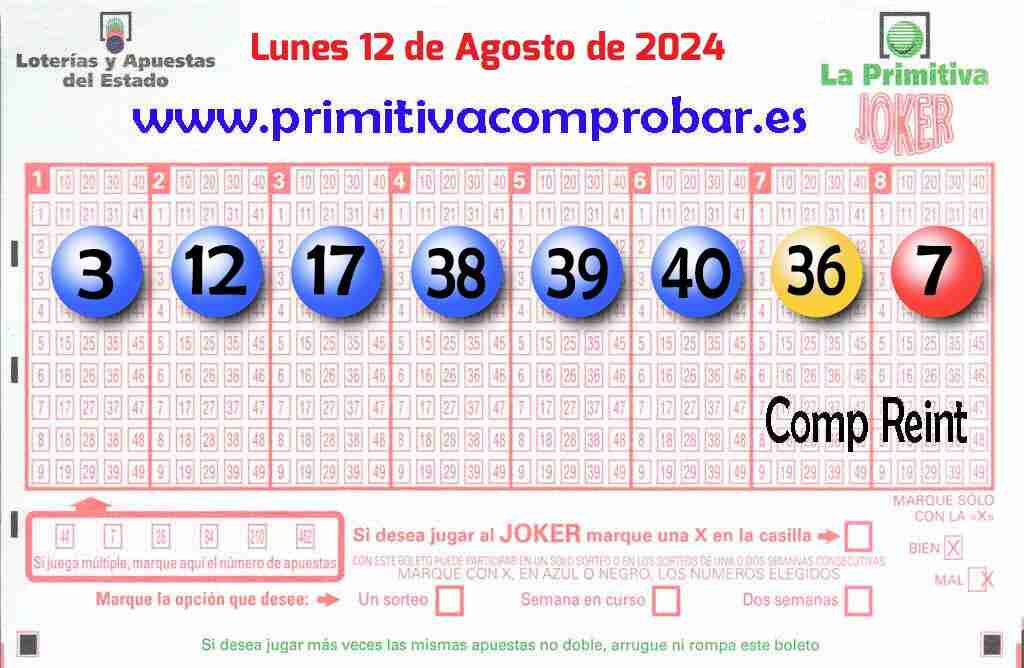 Primitiva del Lunes 12 de Agosto de 2024