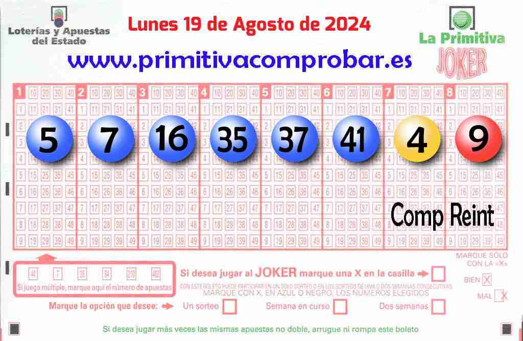 Primitiva del Lunes 19 de Agosto de 2024