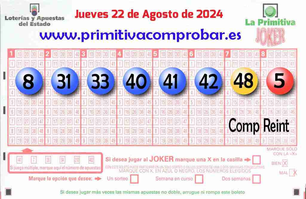 Primitiva del Jueves 22 de Agosto de 2024