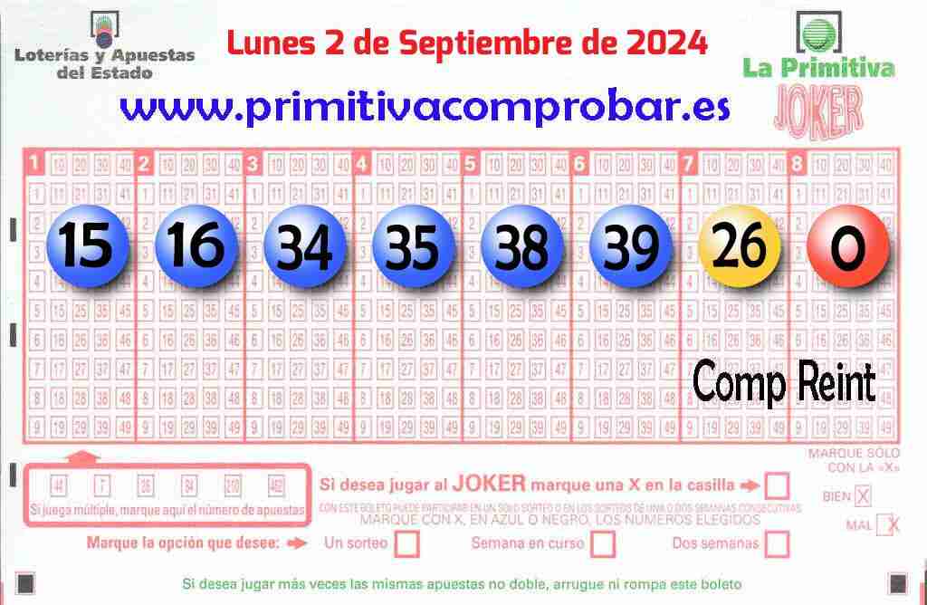 Primitiva del Lunes 2 de Septiembre de 2024