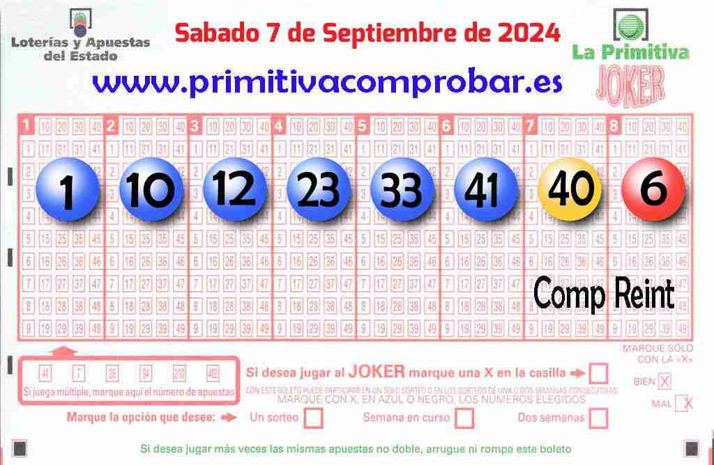 Primitiva del Sábado 7 de Septiembre de 2024