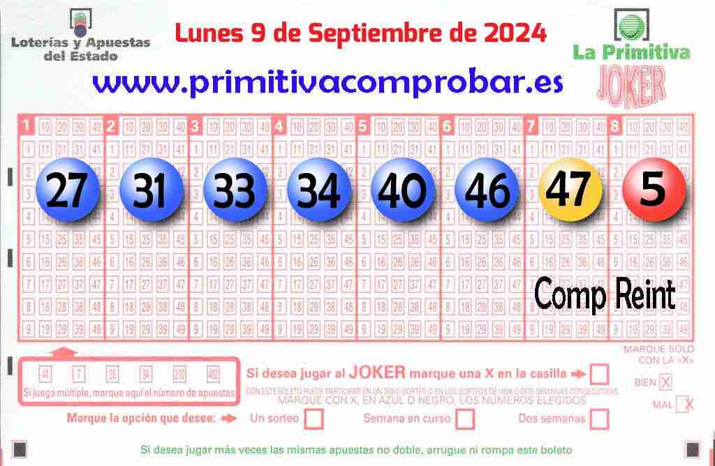 Primitiva del Lunes 9 de Septiembre de 2024