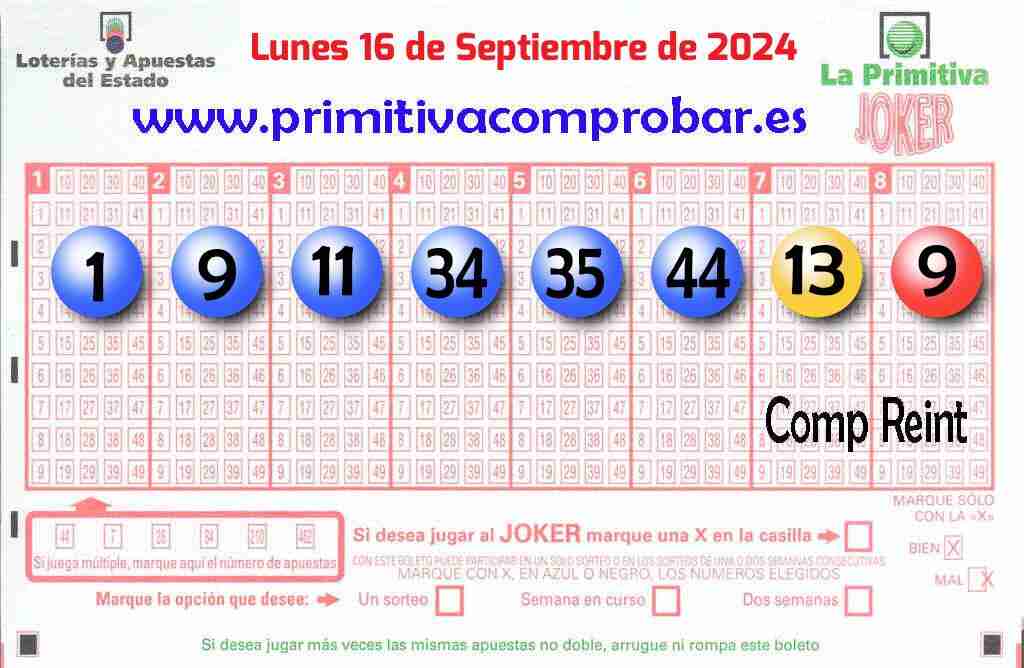 Primitiva del Lunes 16 de Septiembre de 2024