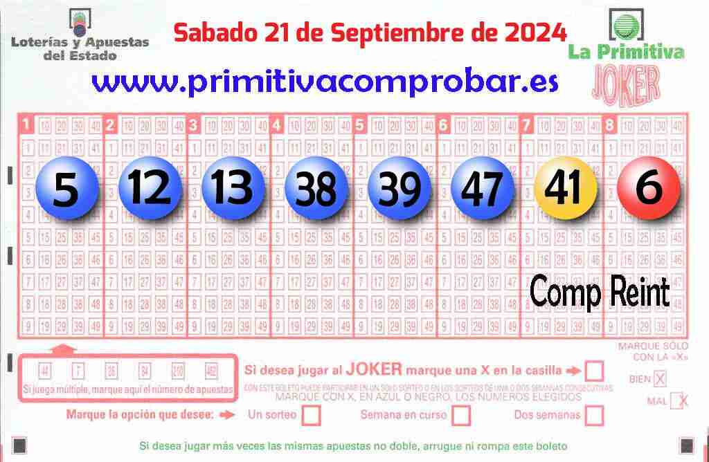 Primitiva del Sábado 21 de Septiembre de 2024