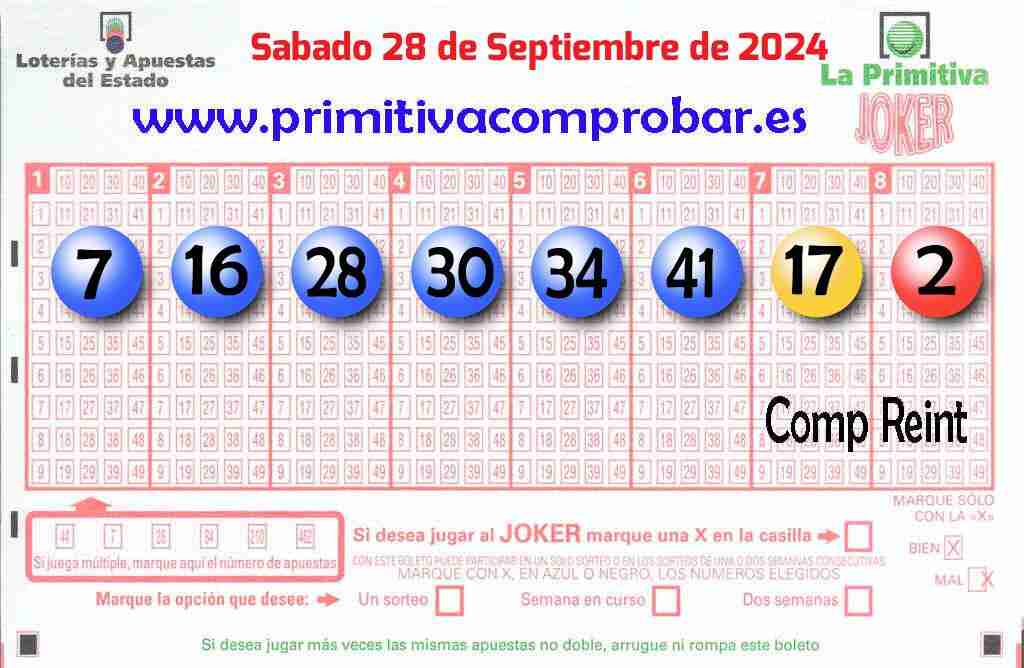 Primitiva del Sábado 28 de Septiembre de 2024