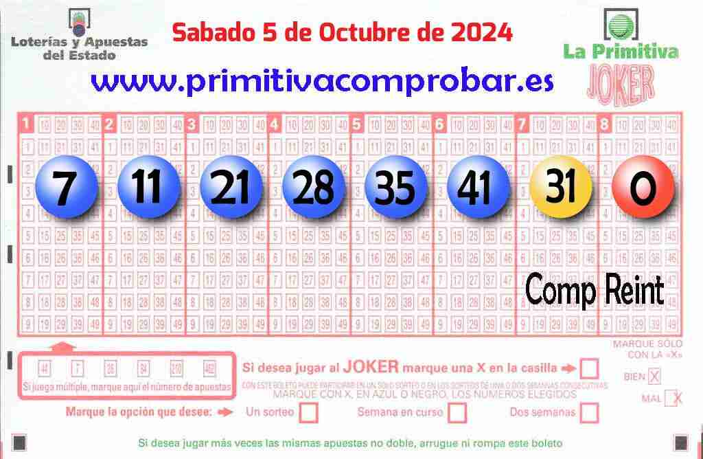 Primitiva del Sábado 5 de Octubre de 2024