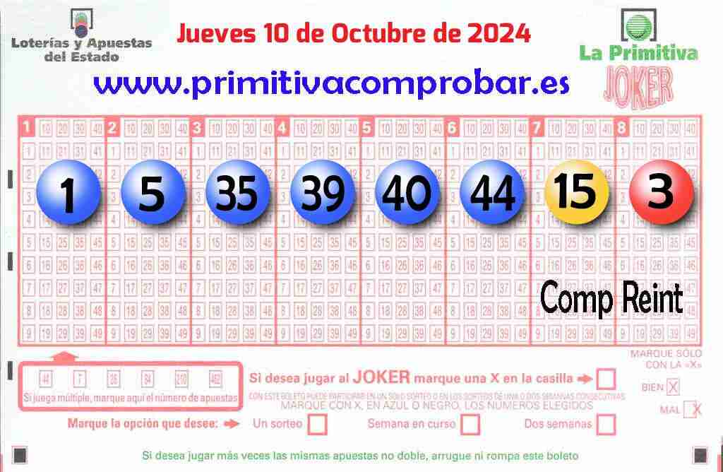 Primitiva del Jueves 10 de Octubre de 2024