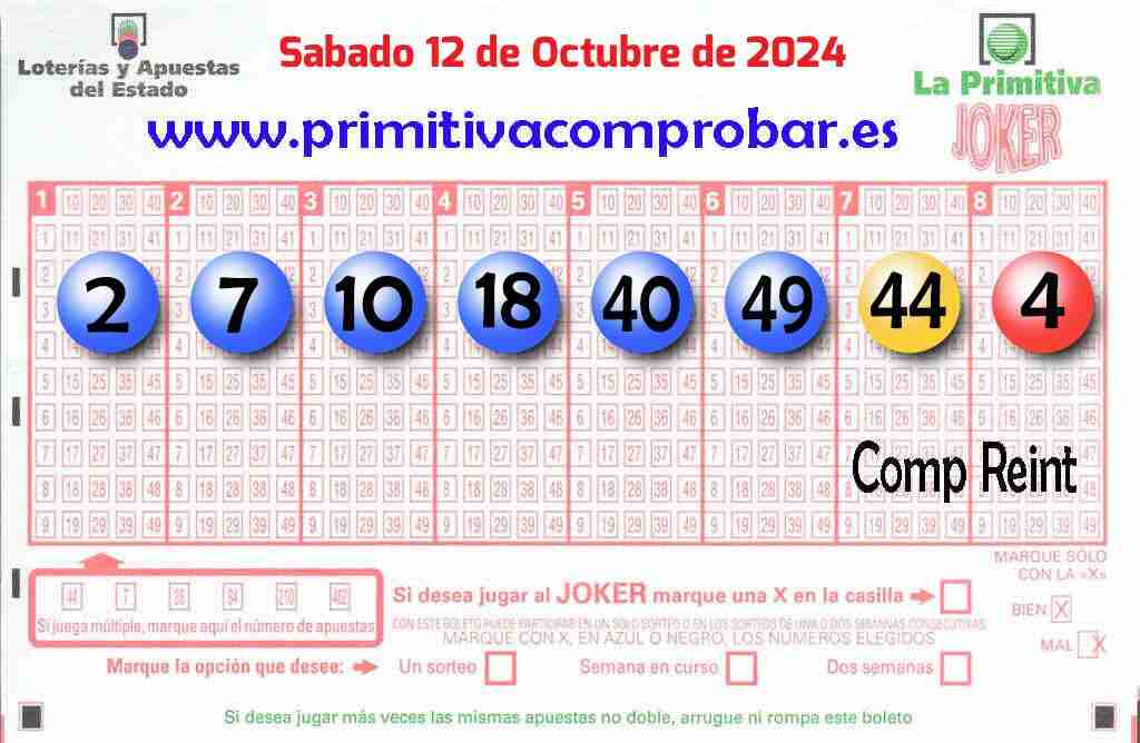 Primitiva del Sábado 12 de Octubre de 2024