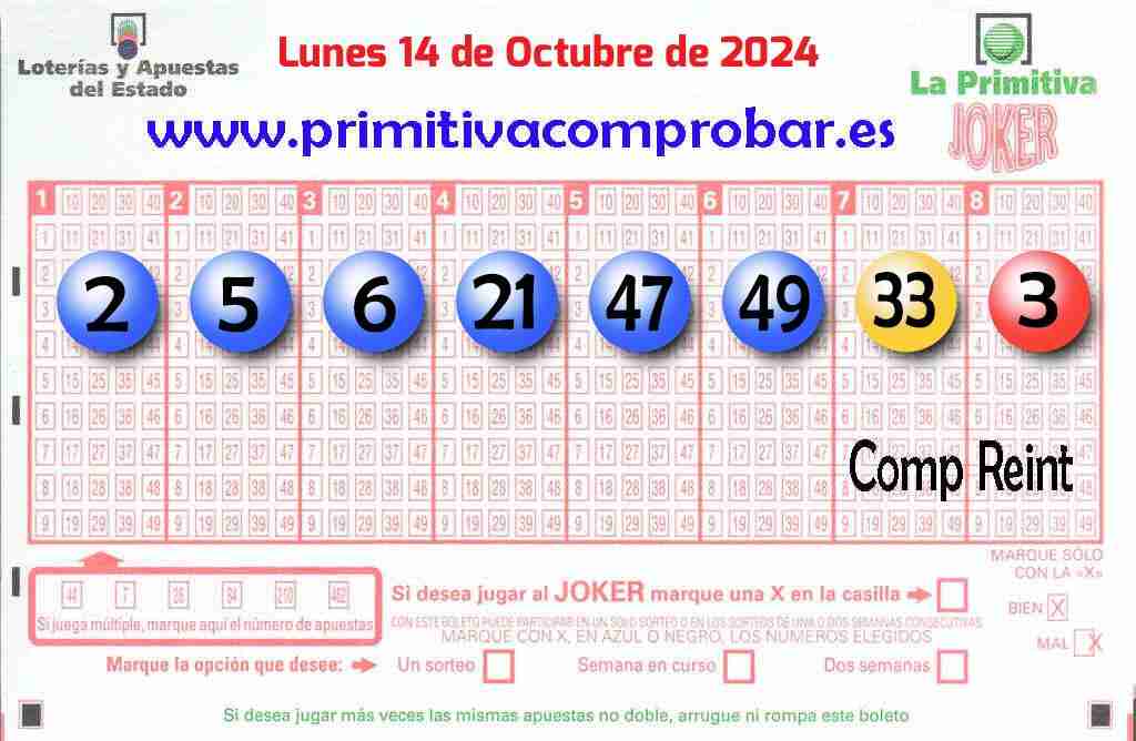 Primitiva del Lunes 14 de Octubre de 2024