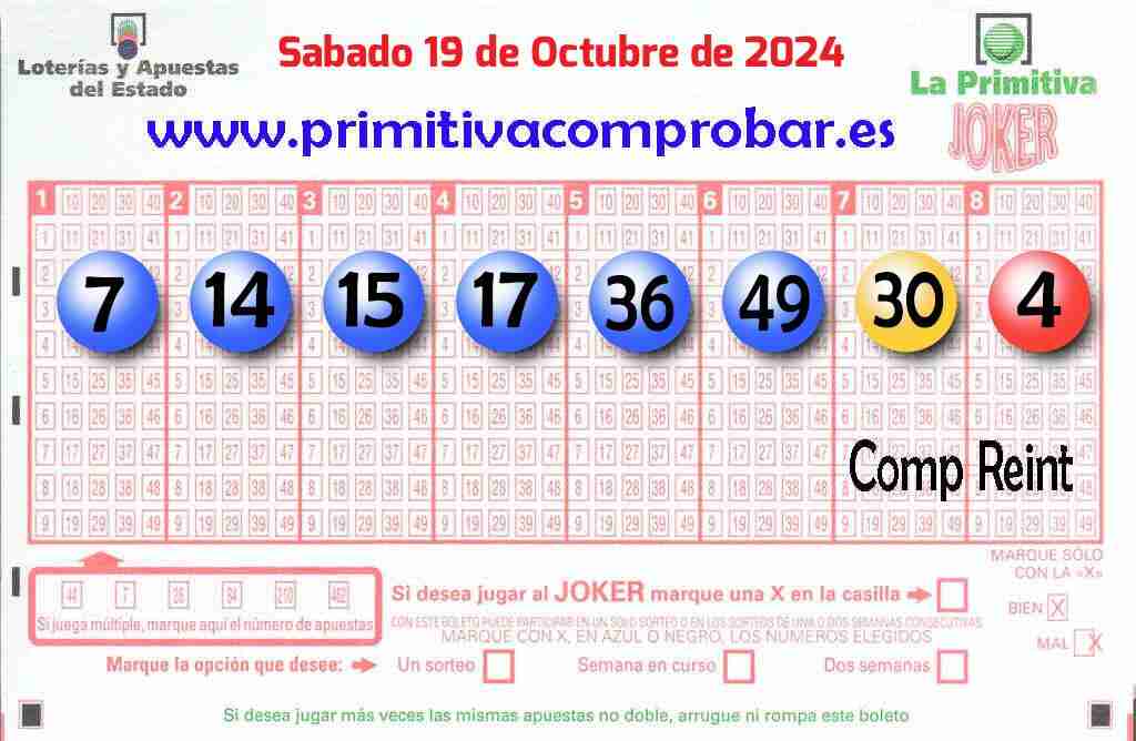 Primitiva del Sábado 19 de Octubre de 2024