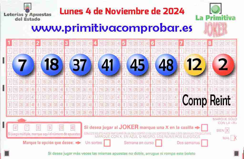 Primitiva del Lunes 4 de Noviembre de 2024