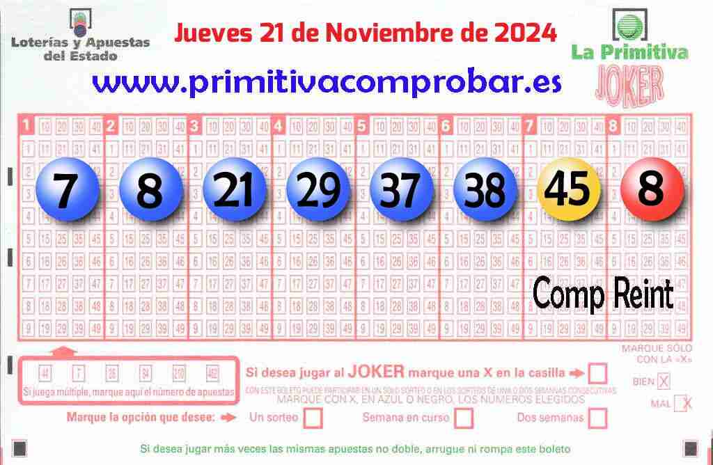 Primitiva del Jueves 21 de Noviembre de 2024