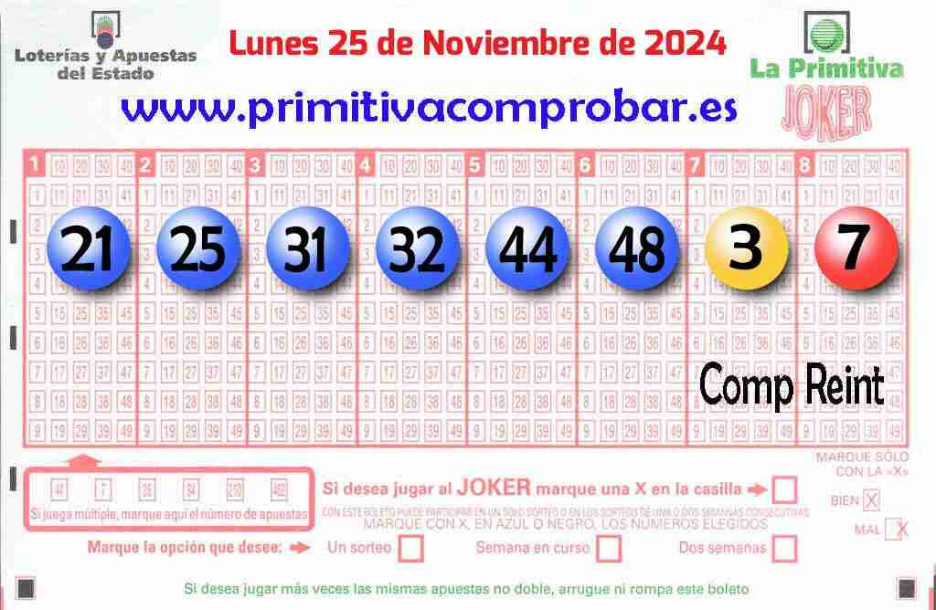 Primitiva del Lunes 25 de Noviembre de 2024