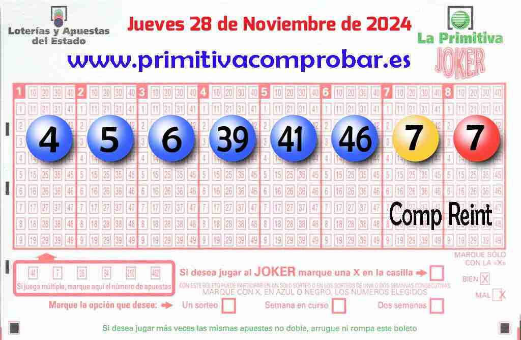 Primitiva del Jueves 28 de Noviembre de 2024