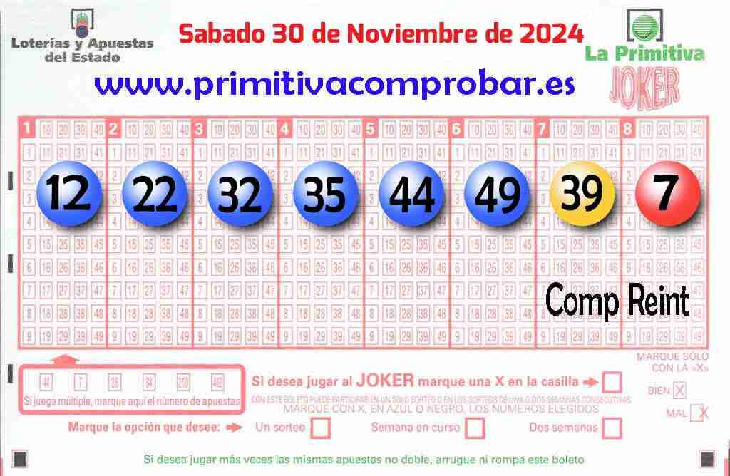 Primitiva del Sábado 30 de Noviembre de 2024