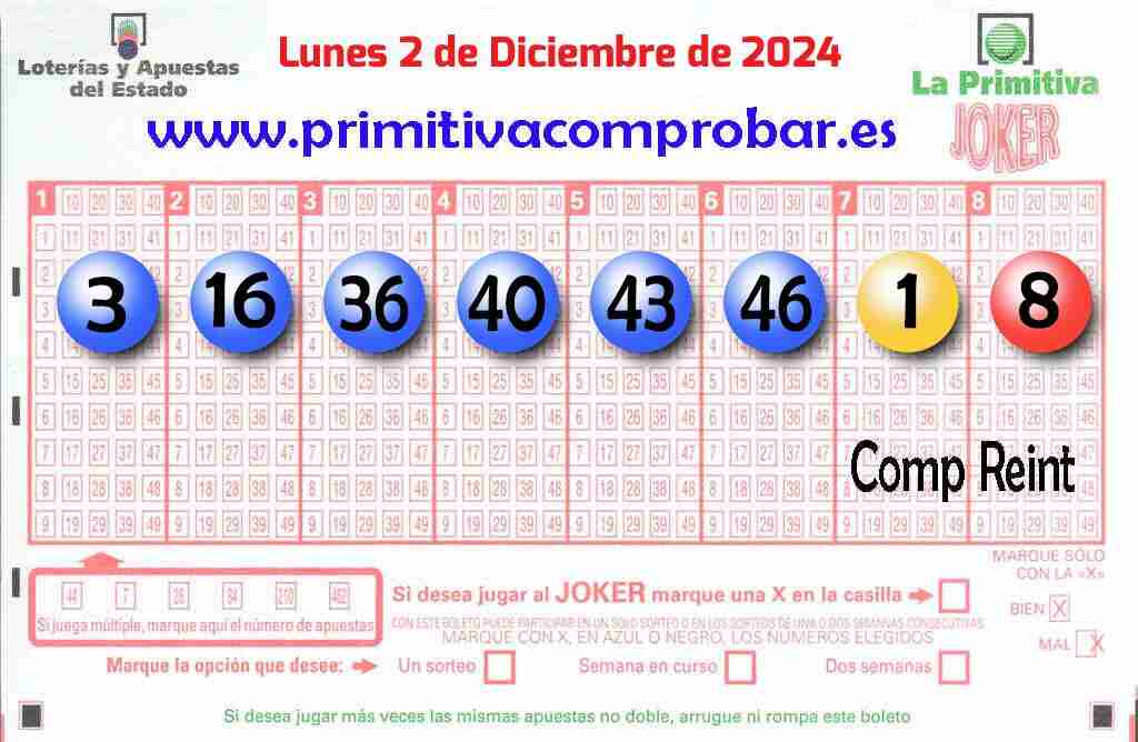 Primitiva del Lunes 2 de Diciembre de 2024