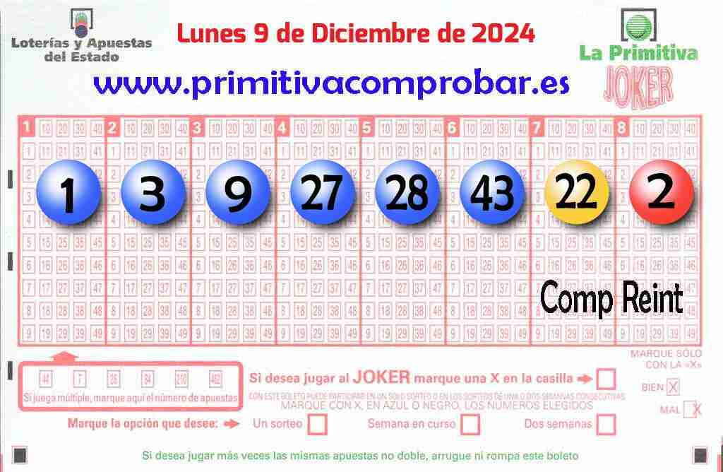 Primitiva del Lunes 9 de Diciembre de 2024