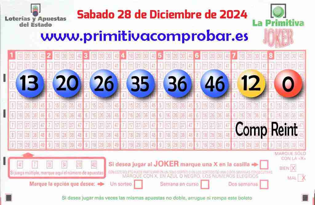 Primitiva del Sábado 28 de Diciembre de 2024