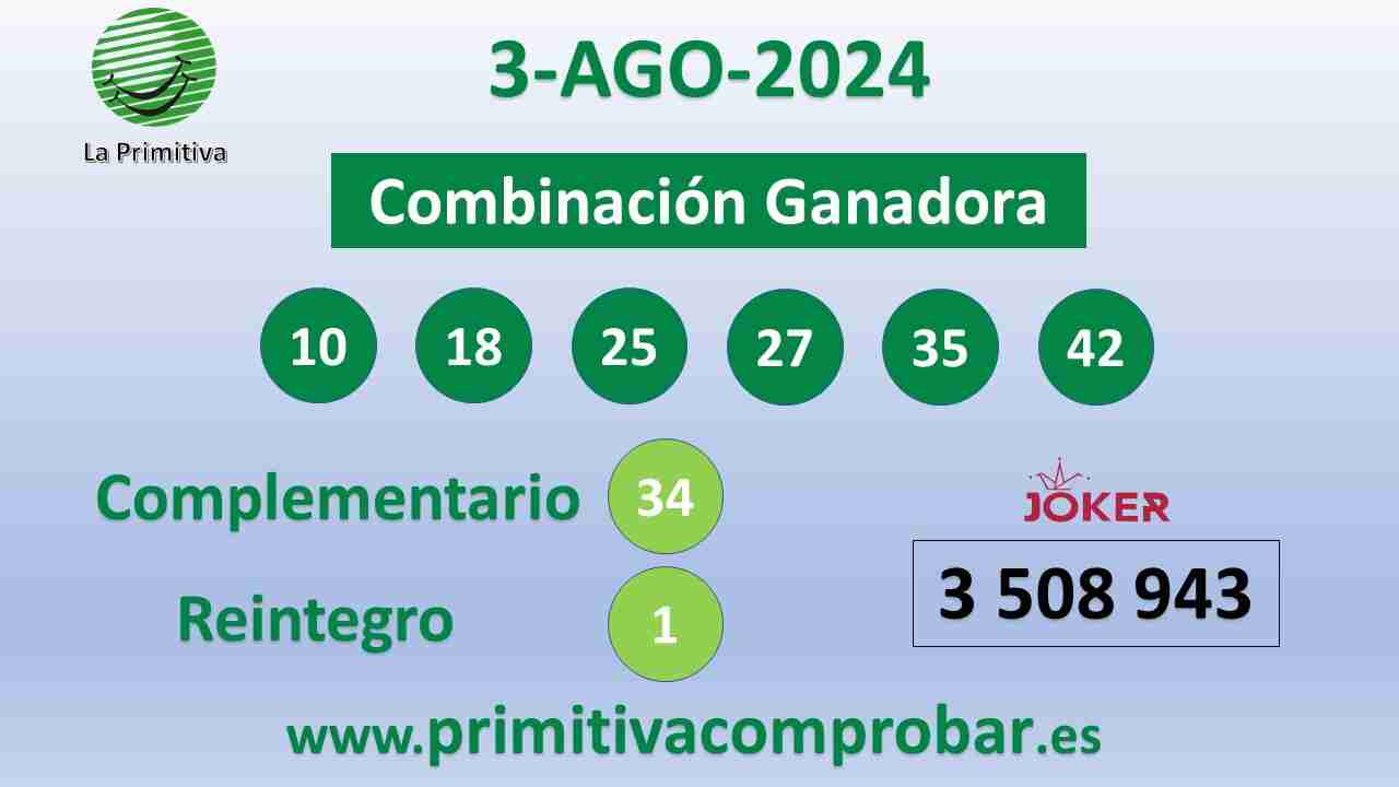 Primitiva del Sábado 3 de Agosto de 2024