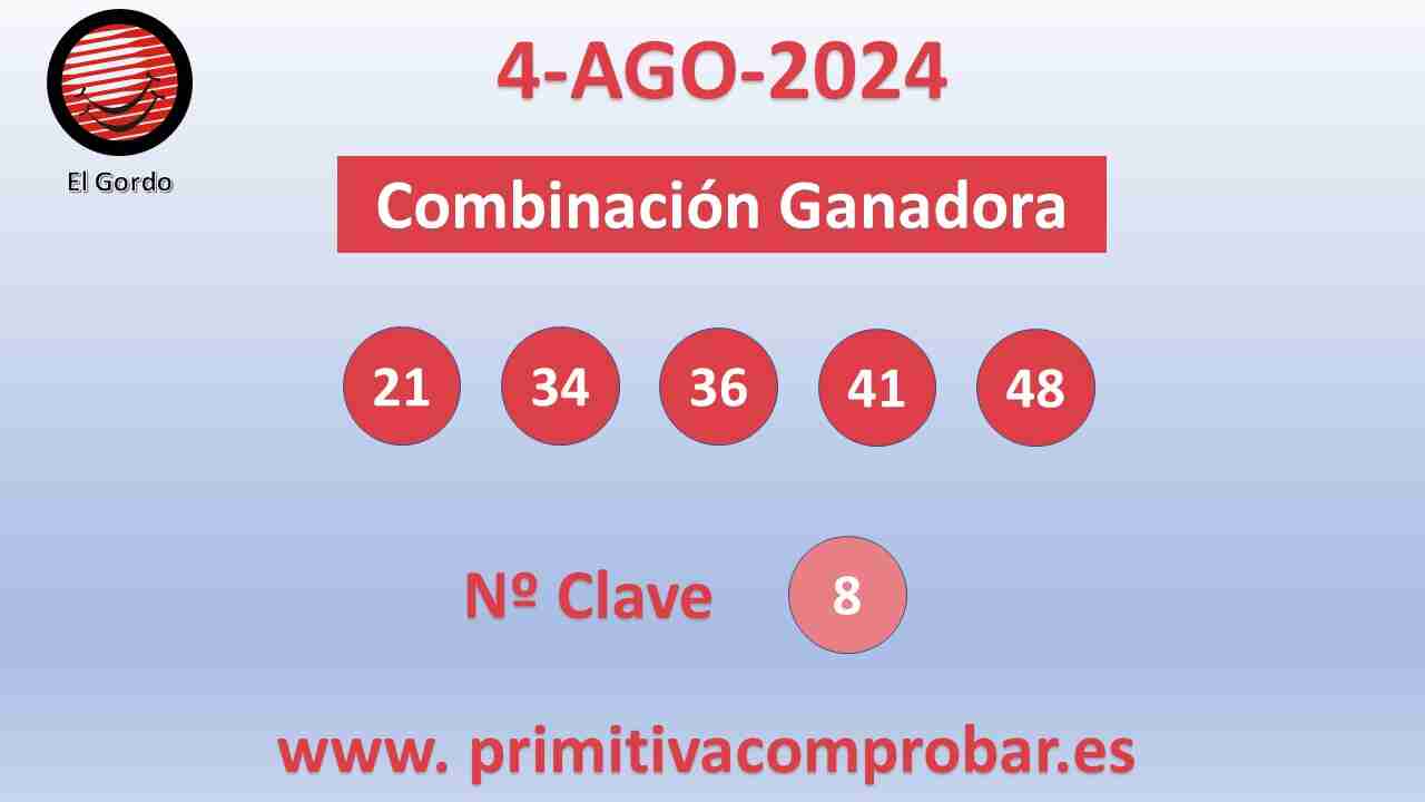 Gordo Primitiva del Domingo 4 de Agosto de 2024