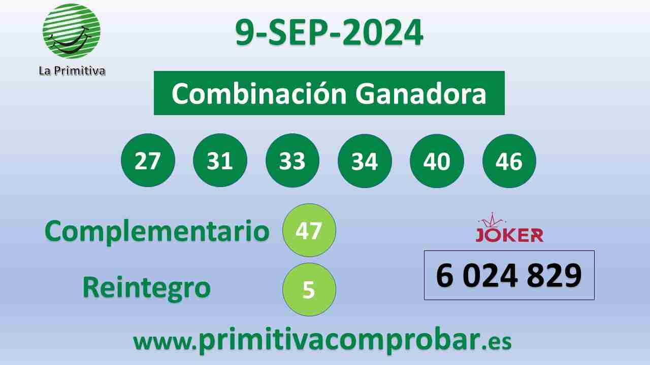 Primitiva del Lunes 9 de Septiembre de 2024