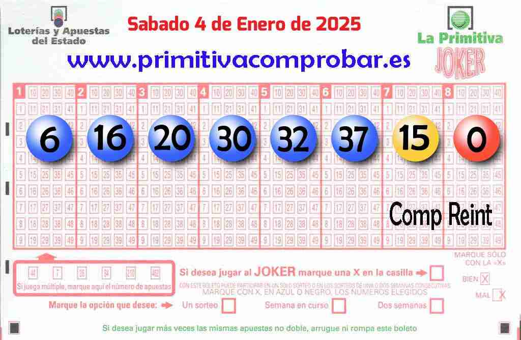 Primitiva del Sábado 4 de Enero de 2025