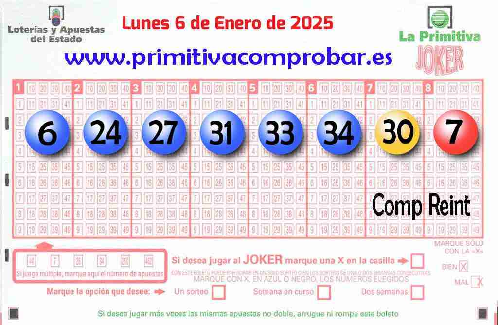 Primitiva del Lunes 6 de Enero de 2025