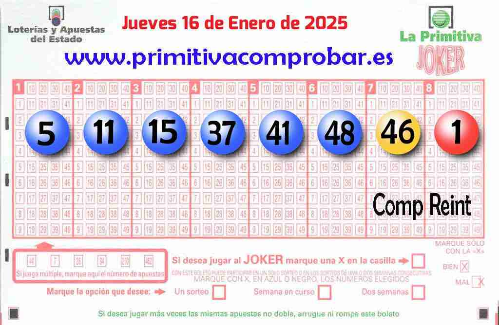 Primitiva del Jueves 16 de Enero de 2025