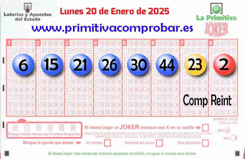 Primitiva del Lunes 20 de Enero de 2025