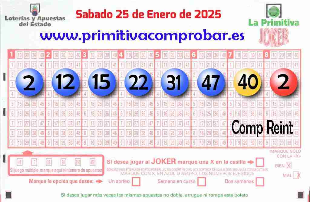 Primitiva del Sábado 25 de Enero de 2025