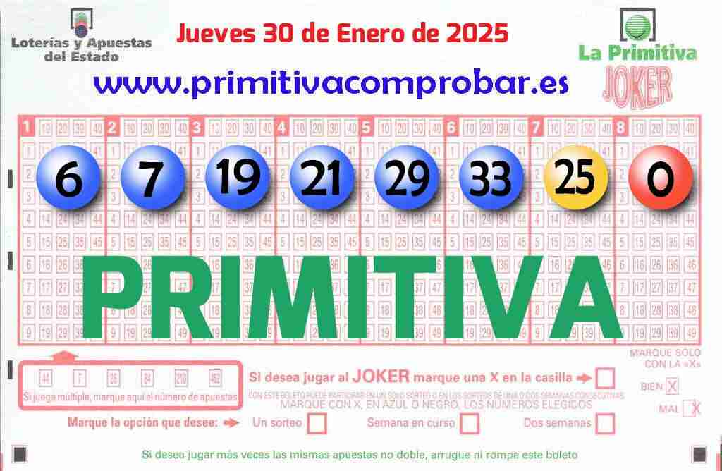 Primitiva del Jueves 30 de Enero de 2025