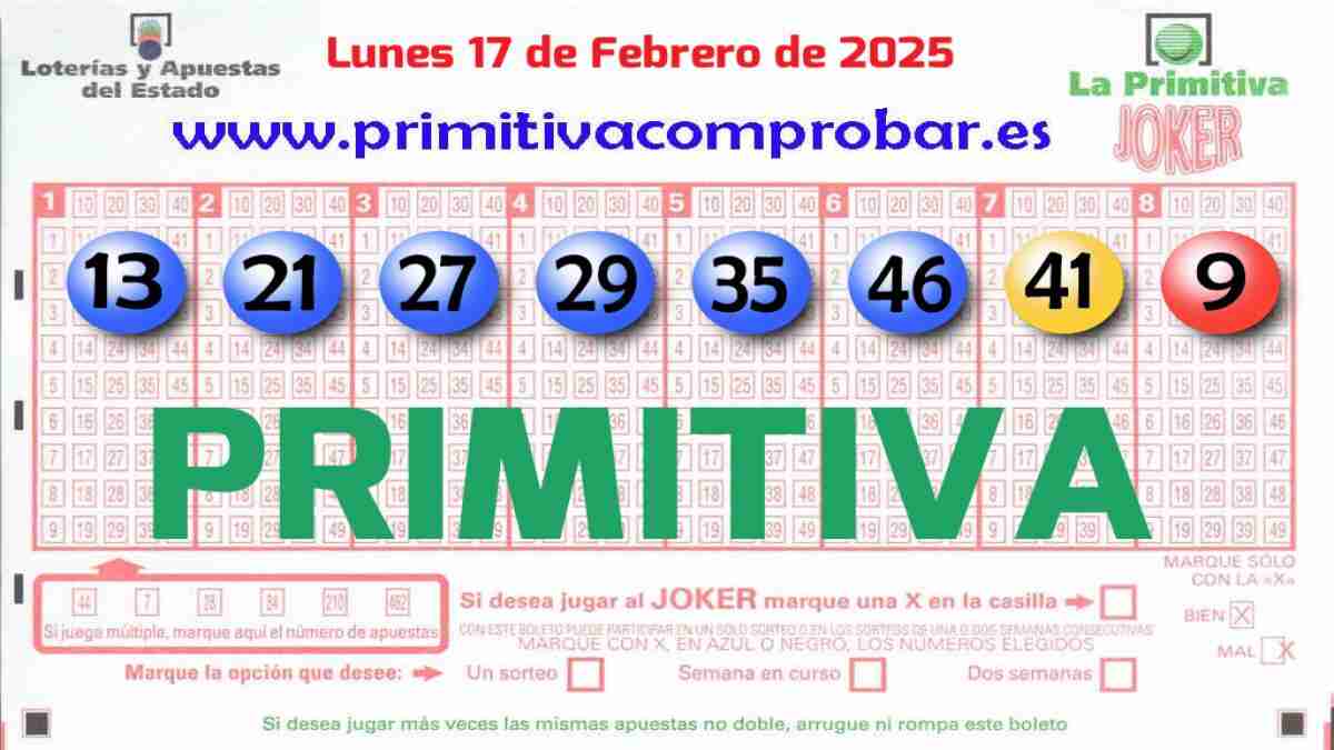 Primitiva del Lunes 17 de Febrero de 2025