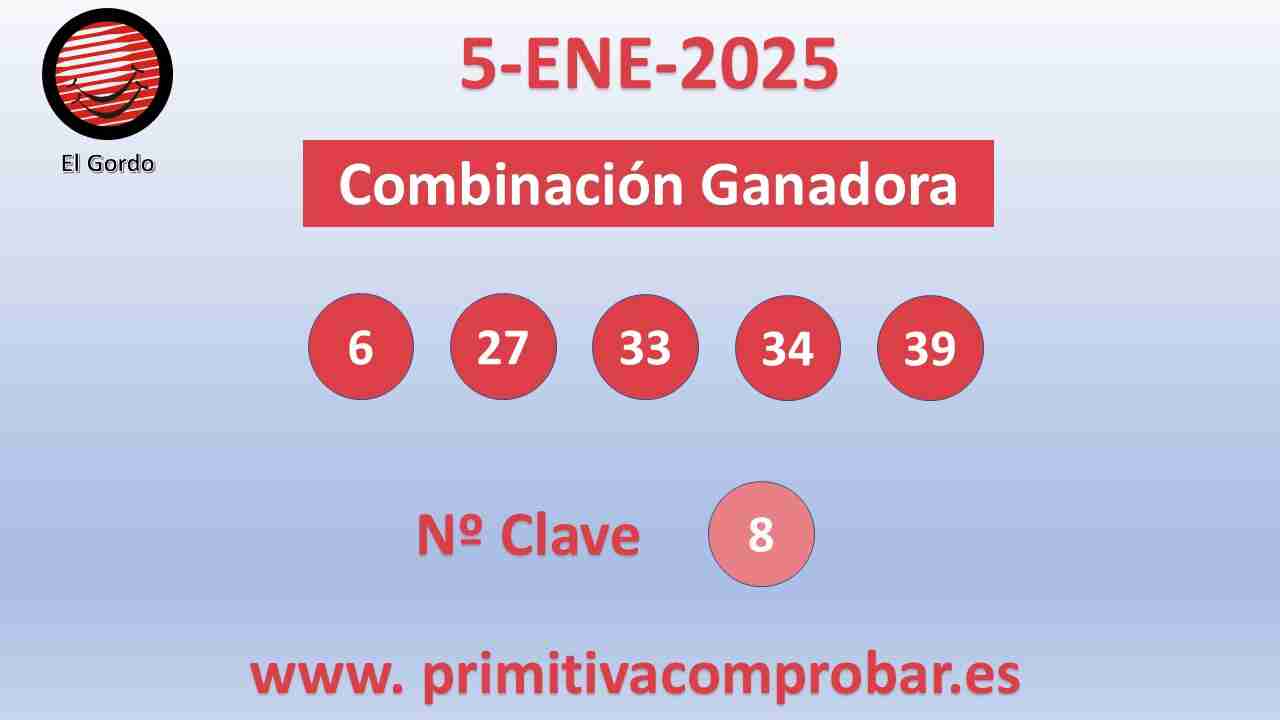 Gordo Primitiva del Domingo 5 de Enero de 2025