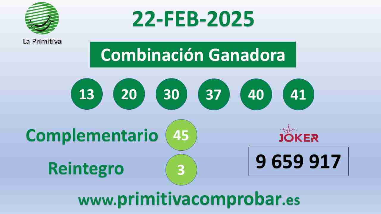 Primitiva del Sábado 22 de Febrero de 2025